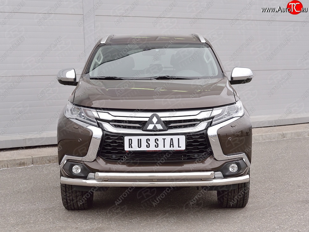 18 449 р. Защита переднего бампера (2 трубыØ63 мм, нержавейка) SLITKOFF Mitsubishi Pajero Sport QE дорестайлинг (2015-2021)  с доставкой в г. Вологда