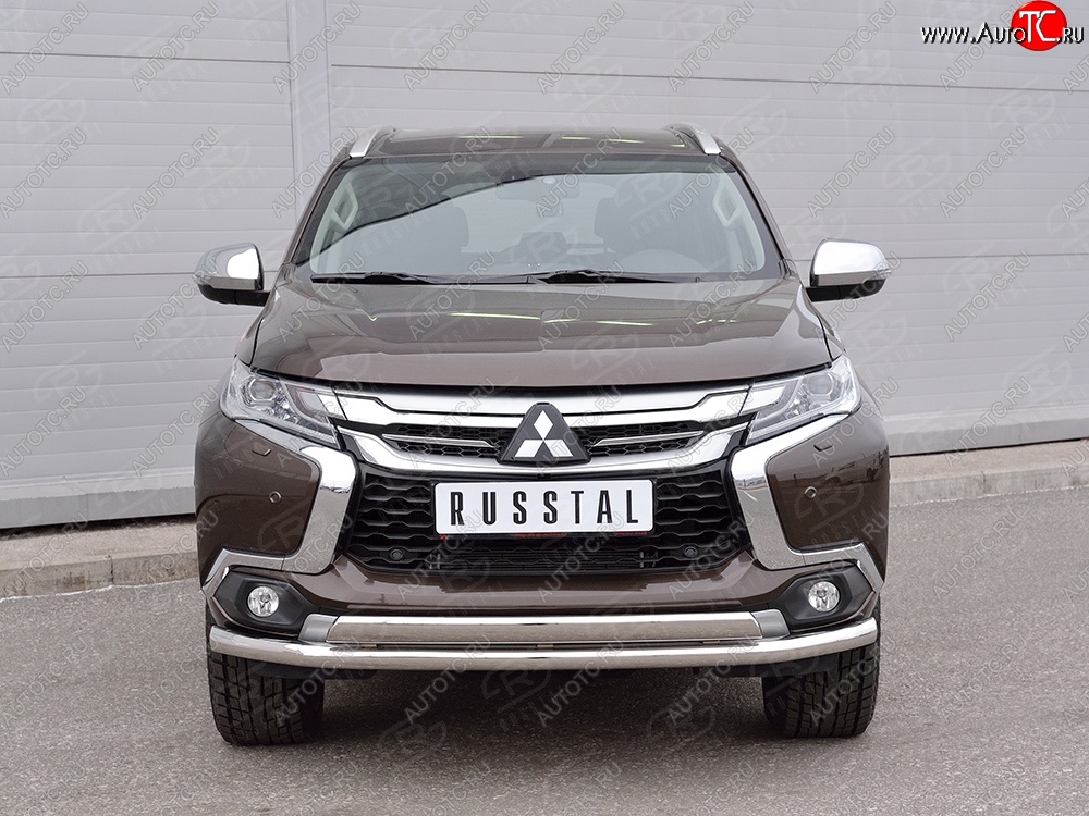 14 949 р. Защита переднего бампера (2 трубыØ63 и 75х42 мм, нержавейка) Russtal Mitsubishi Pajero Sport QE дорестайлинг (2015-2021)  с доставкой в г. Вологда