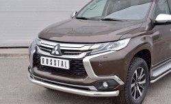 17 549 р. Защита переднего бампера (Ø76 мм, нержавейка) SLITKOFF Mitsubishi Pajero Sport QE дорестайлинг (2015-2021)  с доставкой в г. Вологда. Увеличить фотографию 3