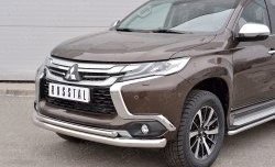 19 849 р. Защита переднего бампера (2 трубыØ76 и 42 мм, нержавейка) SLITKOFF Mitsubishi Pajero Sport QE дорестайлинг (2015-2021)  с доставкой в г. Вологда. Увеличить фотографию 3