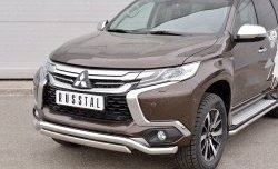 15 999 р. Защита переднего бампера (2 трубы Ø63 и 75х42 мм, нержавейка) Russtal Mitsubishi Pajero Sport QE дорестайлинг (2015-2021)  с доставкой в г. Вологда. Увеличить фотографию 3