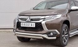 15 999 р. Защита переднего бампера (2 трубы Ø63 и 75х42 мм, нержавейка) Russtal Mitsubishi Pajero Sport QE дорестайлинг (2015-2021)  с доставкой в г. Вологда. Увеличить фотографию 4