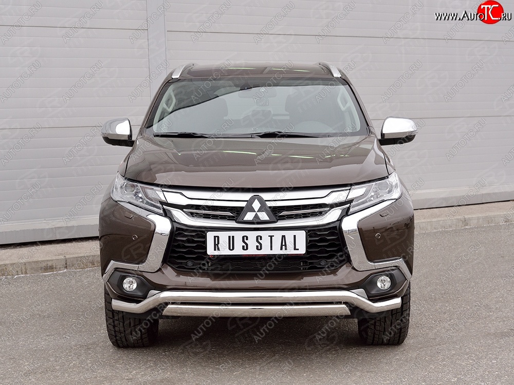 15 999 р. Защита переднего бампера (2 трубы Ø63 и 75х42 мм, нержавейка) Russtal Mitsubishi Pajero Sport QE дорестайлинг (2015-2021)  с доставкой в г. Вологда