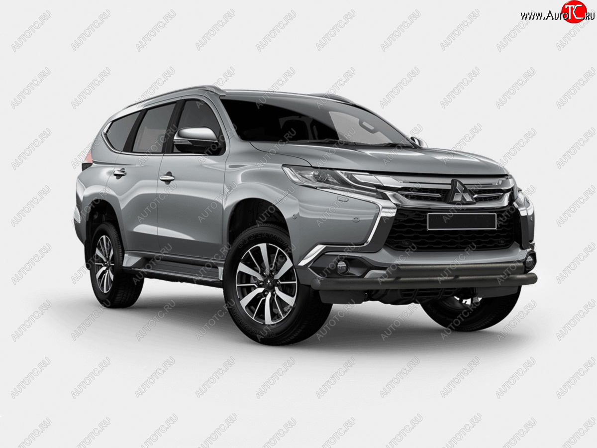 12 949 р. Защита переднего бампера (2 трубы Ø63 мм) SLITKOFF Mitsubishi Pajero Sport QE дорестайлинг (2015-2021) (нержавейка с полимерным покрытием, черный)  с доставкой в г. Вологда
