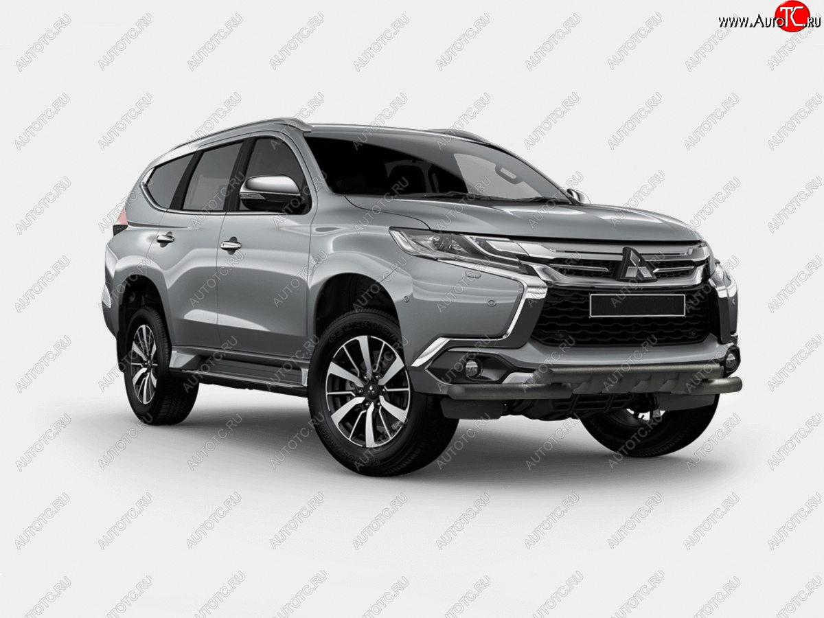 16 499 р. Защита переднего бампера (Ø63 мм с клыками) SLITKOFF Mitsubishi Pajero Sport QE дорестайлинг (2015-2021) (нержавейка с полимерным покрытием, черный)  с доставкой в г. Вологда