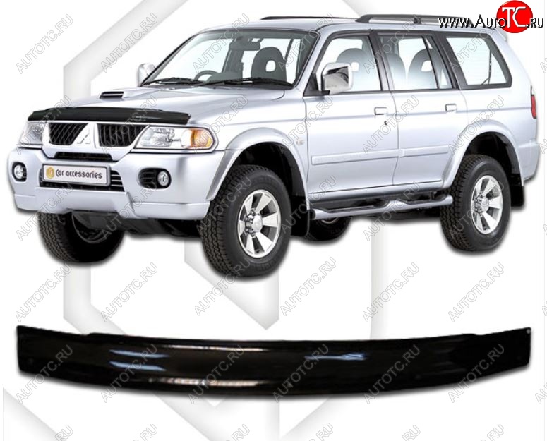 1 999 р. Дефлектор капота CA-Plastic  Mitsubishi Pajero Sport  PA (1996-2008) дорестайлинг, рестайлинг (Classic черный, Без надписи)  с доставкой в г. Вологда