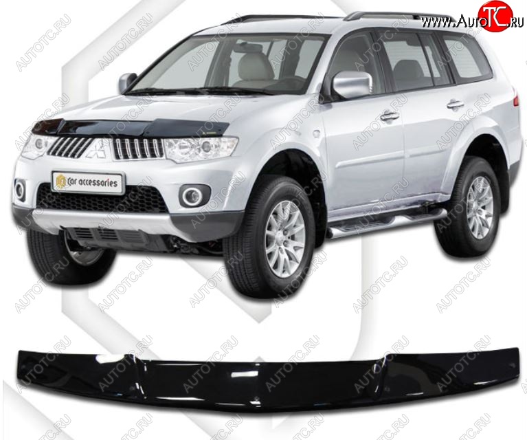 1 999 р. Дефлектор капота CA-Plastic  Mitsubishi Pajero Sport  PB (2008-2017) дорестайлинг, рестайлинг (серия Classic черный, Без надписи)  с доставкой в г. Вологда