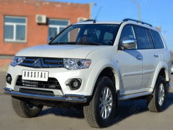 32 849 р. Пороги SLITKOFF d63 с листом Mitsubishi Pajero Sport PB дорестайлинг (2008-2013) (лист алюминий, труба нержавейка)  с доставкой в г. Вологда. Увеличить фотографию 4