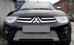 1 949 р. Сетка на бампер (рестайлинг) Russtal (хром) Mitsubishi Pajero Sport PB рестайлинг (2013-2017)  с доставкой в г. Вологда. Увеличить фотографию 3