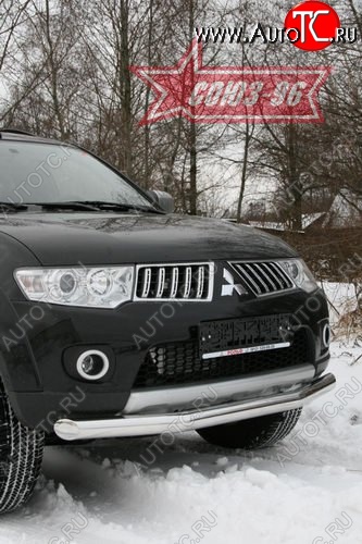 11 564 р. Защита переднего бампера одинарная Souz-96 (d76) Mitsubishi Pajero Sport PB дорестайлинг (2008-2013)  с доставкой в г. Вологда