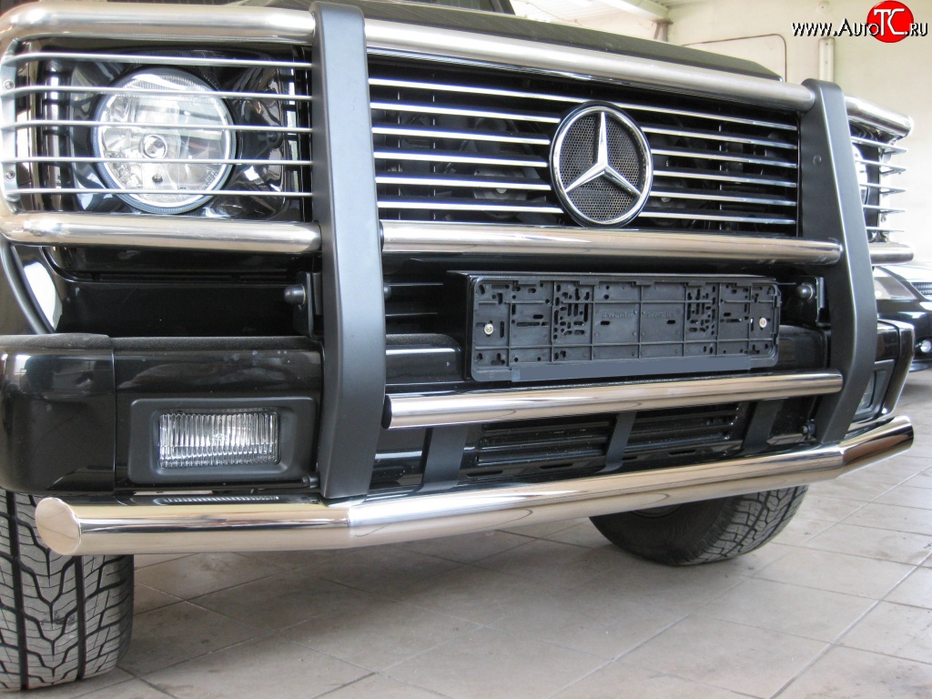 24 749 р. Защита переднего бампера (2 трубы Ø63 и 42 мм, нержавейка) SLITKOFF Mercedes-Benz G class W463 5 дв. дорестайлинг (1989-1994)  с доставкой в г. Вологда