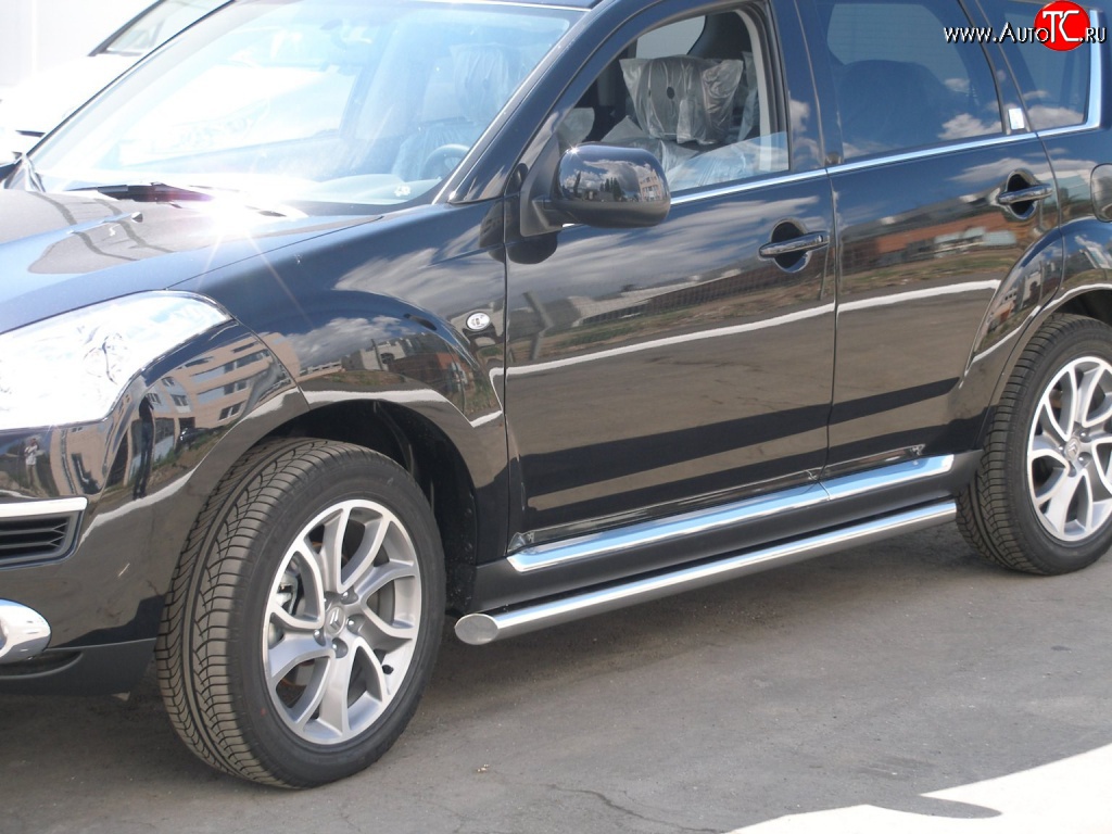 70 999 р. Защита порогов Russtal из круглой трубы диаметром 63 мм CITROEN C-crosser (2007-2012) (Защита порогов с со скосами на торцах (вариант 1))  с доставкой в г. Вологда