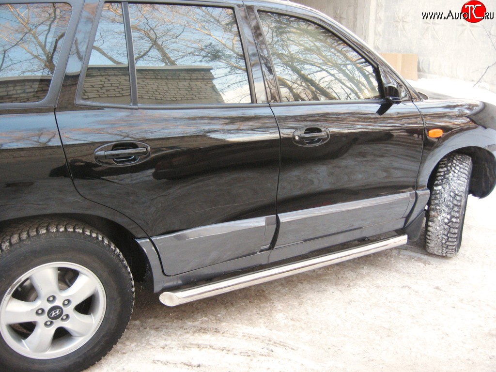 14 449 р. Защита порогов Russtal из трубы d63 мм Hyundai Santa Fe SM (2000-2012) (Защита порогов с со скосами на торцах (вариант 1))  с доставкой в г. Вологда