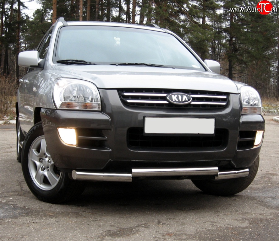 12 149 р. Защита переднего бампера (Ø70 мм ступень, нержавейка) Russtal KIA Sportage 2 JE,KM дорестайлинг (2004-2008)  с доставкой в г. Вологда