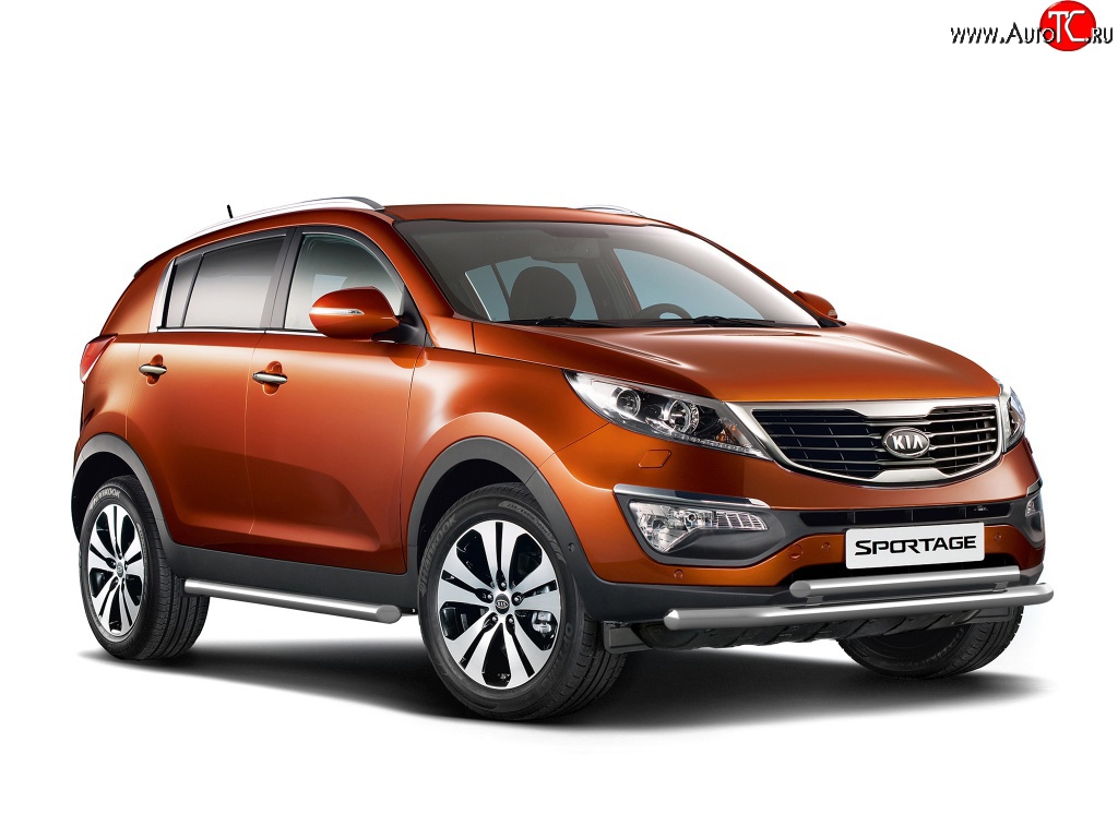 10 399 р. Двойная защита переднего бампера Petroil-Tuning 63 мм KIA Sportage 3 SL дорестайлинг (2010-2014) (Нержавеющая полированная сталь)  с доставкой в г. Вологда