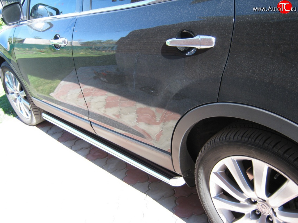 15 149 р. Защита порогов Russtal из круглой трубы диаметром 76 мм Mazda CX-9 TB дорестайлинг (2007-2009) (Защита порогов с со скосами на торцах (вариант 1))  с доставкой в г. Вологда