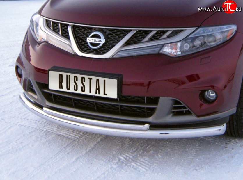 18 849 р. Защита переднего бампера (2 трубыØ63 и 42 мм, нержавейка) SLITKOFF Nissan Murano 2 Z51 рестайлинг (2010-2016)  с доставкой в г. Вологда