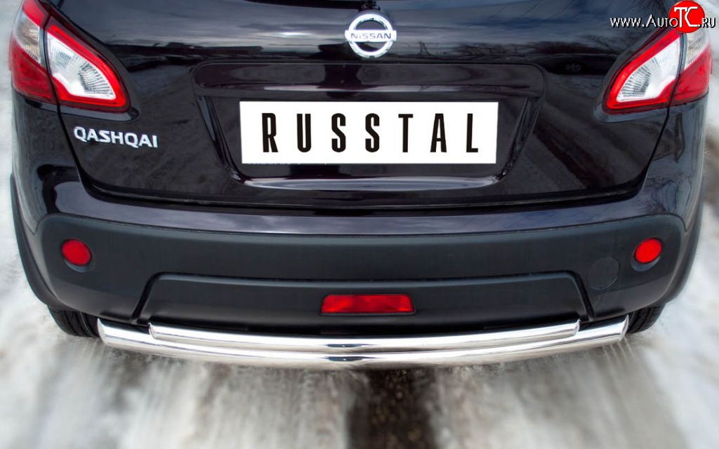 16 499 р. Защита заднего бампера (Ø63 и 42 мм, нержавейка) SLITKOFF Nissan Qashqai 1 J10 рестайлинг (2010-2013) (полированная нержавейка)  с доставкой в г. Вологда