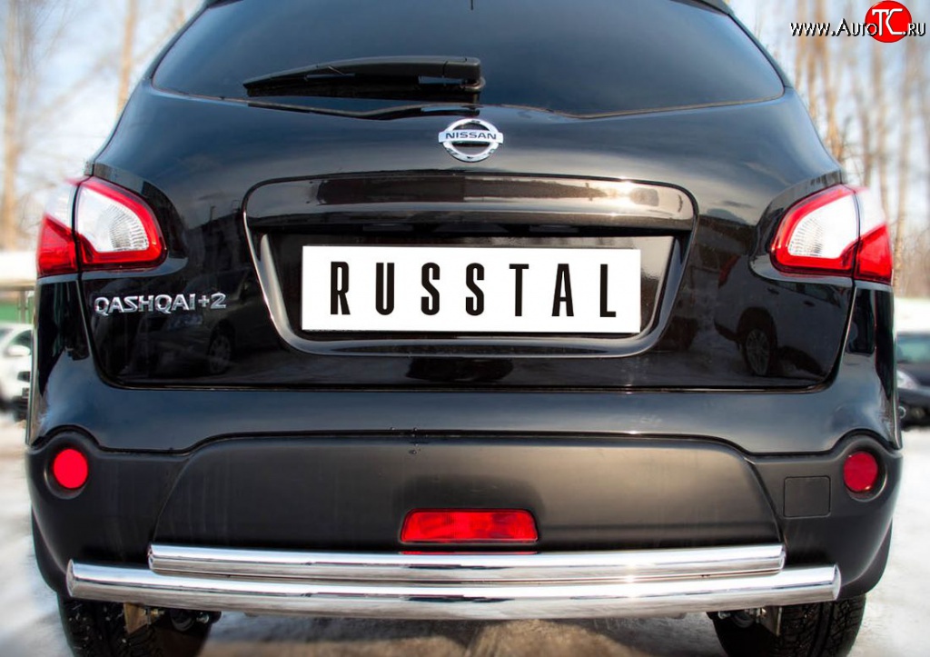 16 499 р. Защита заднего бампера (Ø63 и 42 мм, нержавейка) SLITKOFF Nissan Qashqai +2 1 J10 дорестайлинг (2008-2010)  с доставкой в г. Вологда