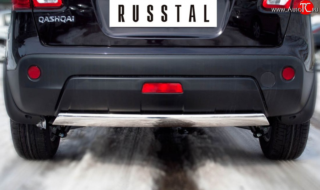 11 599 р. Защита заднего бампера (Ø75х42 мм, нержавейка) Russtal Nissan Qashqai 1 J10 рестайлинг (2010-2013)  с доставкой в г. Вологда