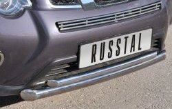 16 599 р. Защита переднего бампера (2 трубыØ76 и 42 мм, нержавейка) SLITKOFF Nissan X-trail 2 T31 рестайлинг (2010-2015)  с доставкой в г. Вологда. Увеличить фотографию 2