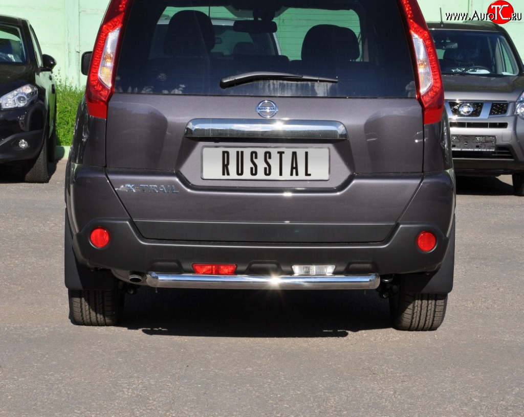 8 799 р. Защита заднего бампера (Ø63 мм, нержавейка) Russtal Nissan X-trail 2 T31 рестайлинг (2010-2015)  с доставкой в г. Вологда