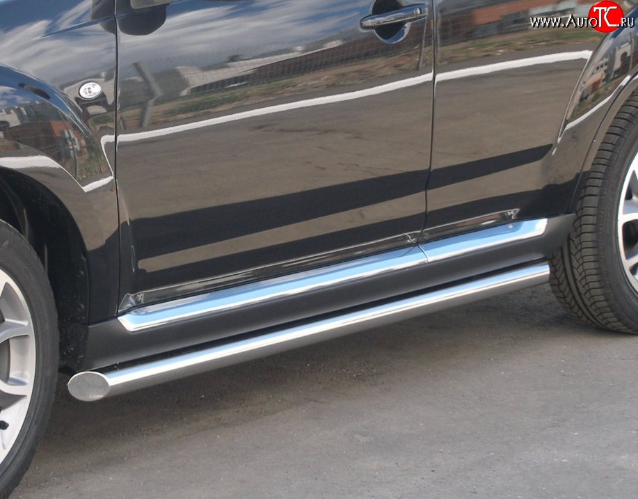 13 499 р. Защита порогов Russtal из круглой трубы диаметром 76 мм Peugeot 4007 (2007-2012) (Защита порогов с со скосами на торцах (вариант 1))  с доставкой в г. Вологда