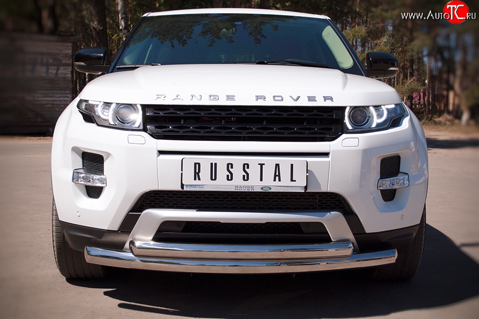22 099 р. Защита переднего бампера (2 трубыØ76 и 42 мм, нержавейка) SLITKOFF Land Rover Range Rover Evoque 1 L538 дорестайлинг 5 дв. (2011-2015)  с доставкой в г. Вологда