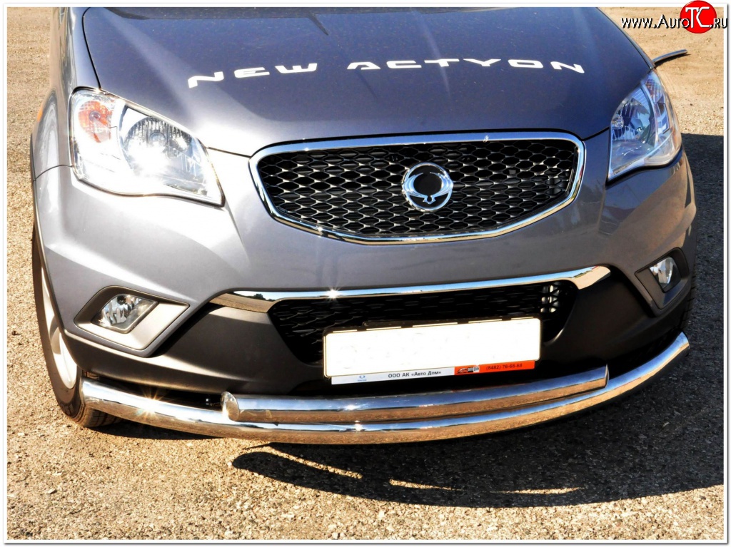15 149 р. Защита переднего бампера (2 трубыØ63 мм, нержавейка) Russtal SSANGYONG Actyon дорестайлинг (2010-2013)  с доставкой в г. Вологда