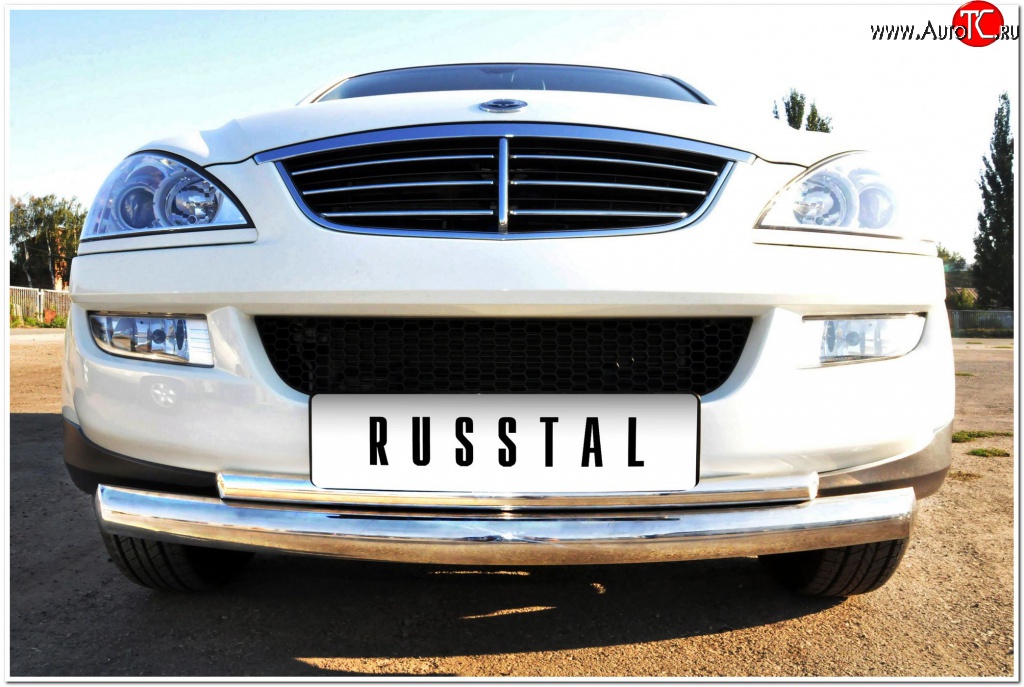 10 949 р. Защита переднего бампера (2 трубыØ63 и 42 мм, нержавейка) Russtal SSANGYONG Kyron дорестайлинг (2005-2007)  с доставкой в г. Вологда