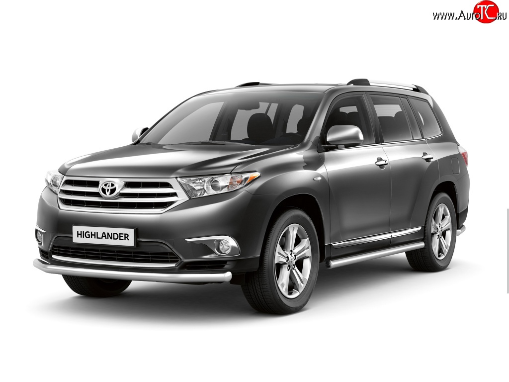 7 799 р. Защита порогов Petroil Tuning из круглой трубы диаметром 63 мм Toyota Highlander XU40 рестайлинг (2010-2013)  с доставкой в г. Вологда