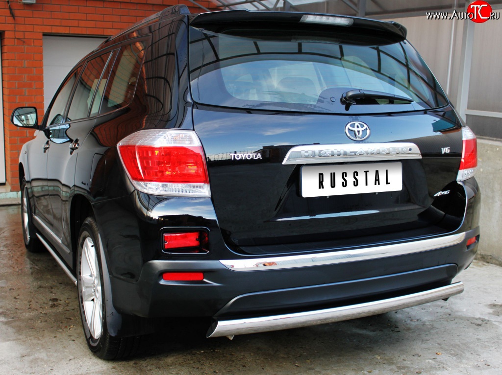11 599 р. Защита заднего бампера (Ø75х42 мм, нержавейка) Russtal Toyota Highlander XU40 рестайлинг (2010-2013)  с доставкой в г. Вологда