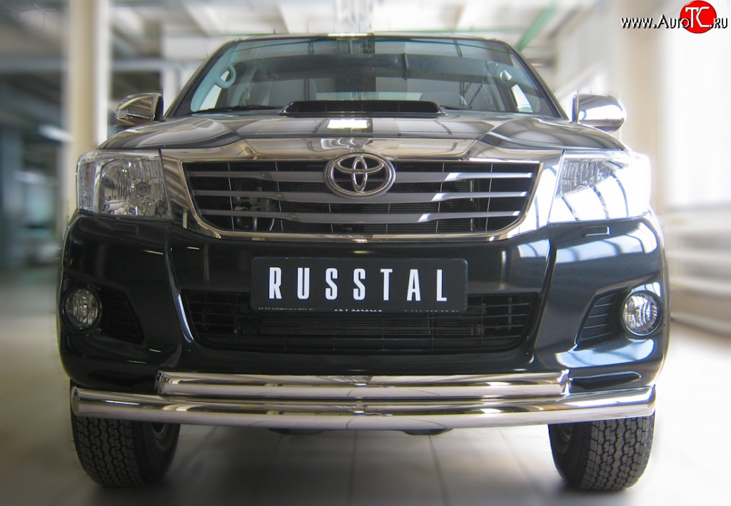 20 399 р. Защита переднего бампера (2 трубыØ76 и 63 мм, нержавейка) SLITKOFF Toyota Hilux AN20,AN30  2-ой рестайлинг (2011-2016)  с доставкой в г. Вологда