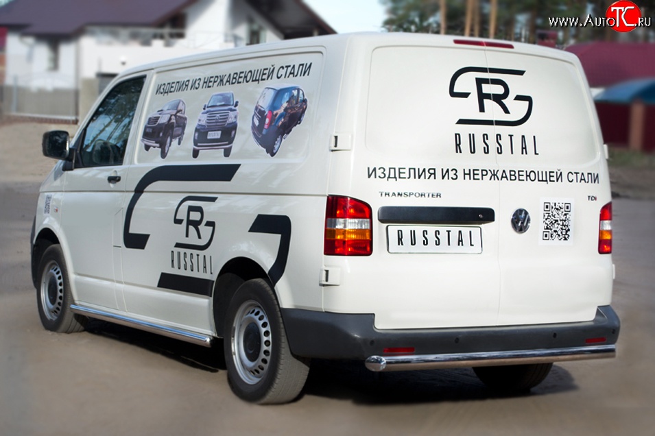 15 799 р. Защита заднего бампера (Ø63 мм, нержавейка) SLITKOFF Volkswagen Transporter T5 дорестайлинг (2003-2009)  с доставкой в г. Вологда