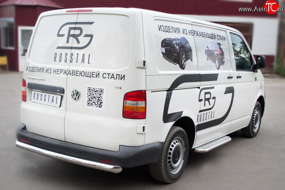 16 599 р. Защита заднего бампера (Ø76 мм, нержавейка) SLITKOFF Volkswagen Transporter T5 дорестайлинг (2003-2009)  с доставкой в г. Вологда