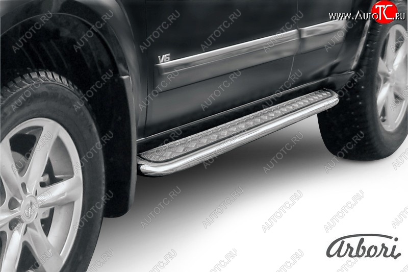 14 219 р. Защита штатных порогов с листом Arbori (нержавейка, алюминий, d57) Nissan Pathfinder R51 рестайлинг (2009-2014)  с доставкой в г. Вологда