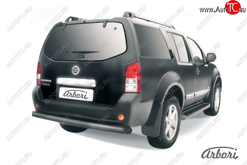 7 019 р. Защита заднего бампера Arbori (черная, 1 труба d76 mm). Nissan Pathfinder R51 рестайлинг (2009-2014)  с доставкой в г. Вологда