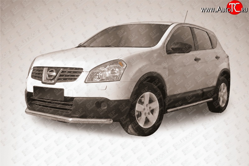 12 649 р. Защита переднего бампера из короткой трубы диаметром 57 мм Slitkoff Nissan Qashqai +2 1 J10 рестайлинг (2010-2014) (Нержавейка, Полированная)  с доставкой в г. Вологда
