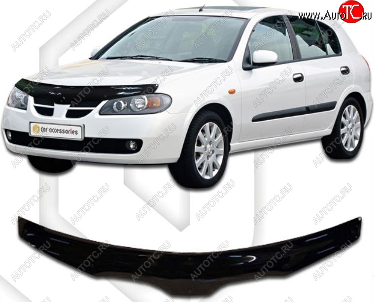 2 079 р. Дефлектор капота CA-Plastic Nissan Almera N16 седан дорестайлинг (2000-2003) (серия Classic черный, Без надписи)  с доставкой в г. Вологда