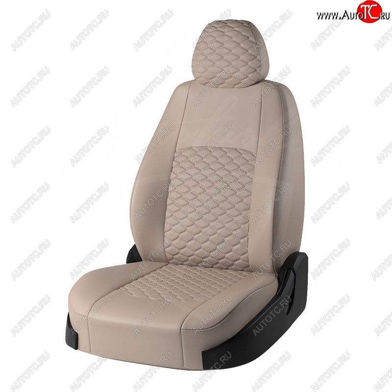 6 399 р. Чехлы для сидений (G11/G15) Lord Autofashion Турин Соты (экокожа) Nissan Almera G15 седан (2012-2019) (Бежевый, вставка Бежевая, строчка Бежевая)  с доставкой в г. Вологда