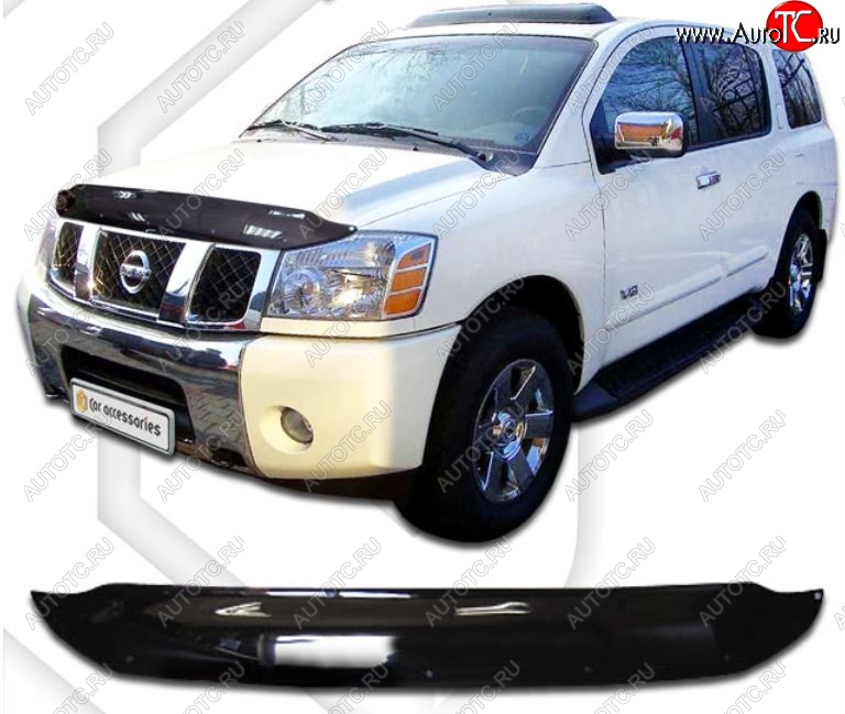 2 159 р. Дефлектор капота CA-Plastic Nissan Armada TA60 дорестайлинг (2003-2007) (Classic черный, Без надписи)  с доставкой в г. Вологда