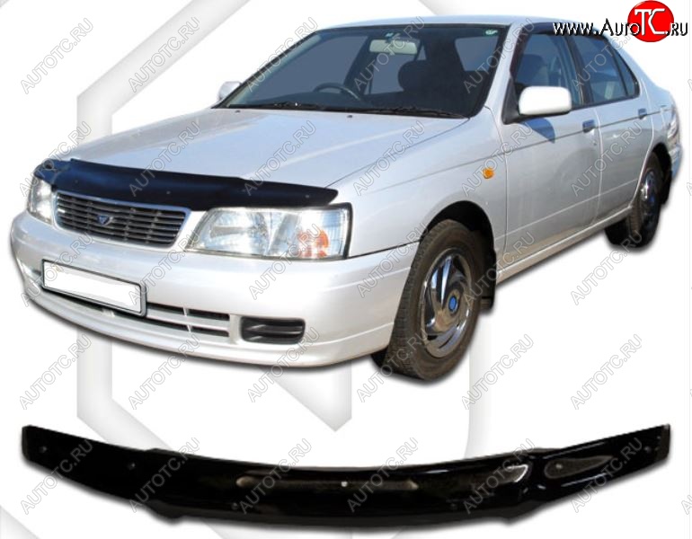 1 999 р. Дефлектор капота CA-Plastic Nissan Bluebird седан U14 дорестайлинг (1996-1998) (Classic черный, Без надписи)  с доставкой в г. Вологда