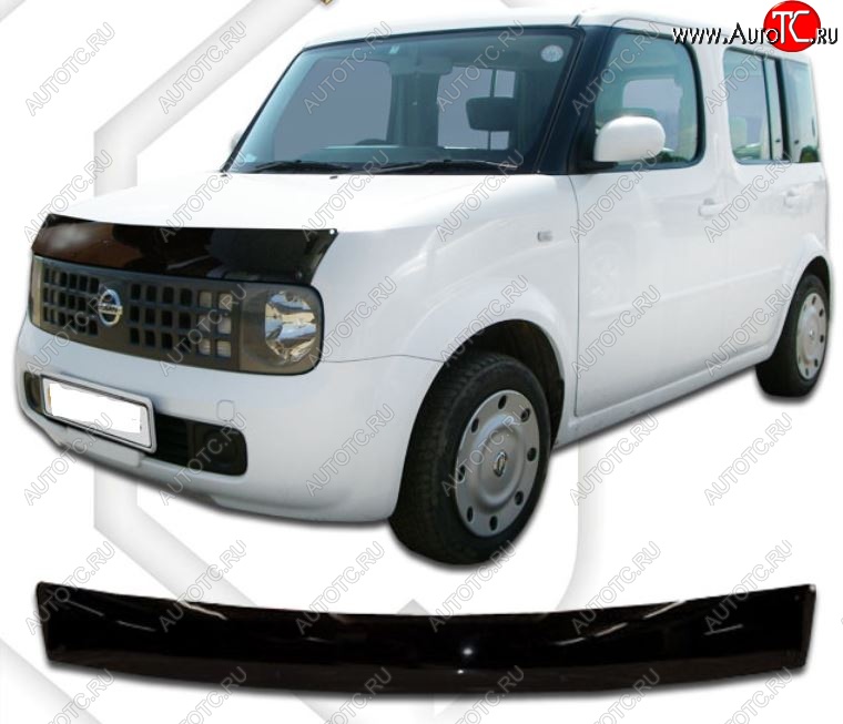 2 079 р. Дефлектор капота CA-Plastic  Nissan Cube  2 (2002-2008) (Classic черный, Без надписи)  с доставкой в г. Вологда
