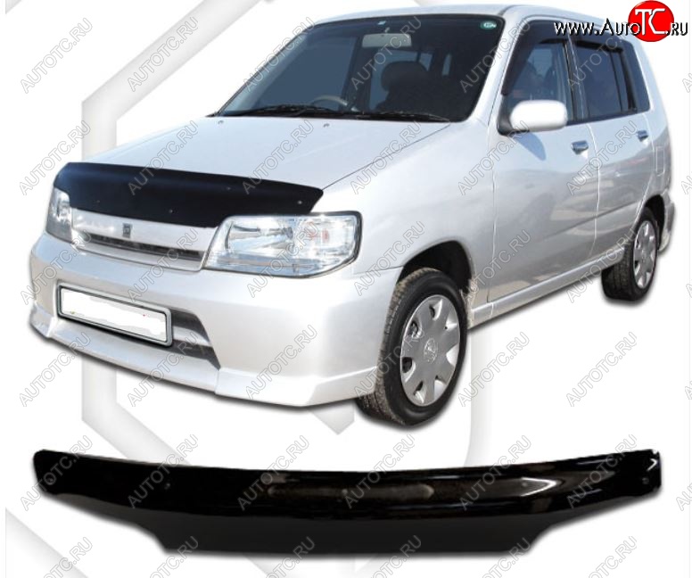 2 079 р. Дефлектор капота CA-Plastic Nissan Cube 1 (1998-2002) (Classic черный, Без надписи)  с доставкой в г. Вологда