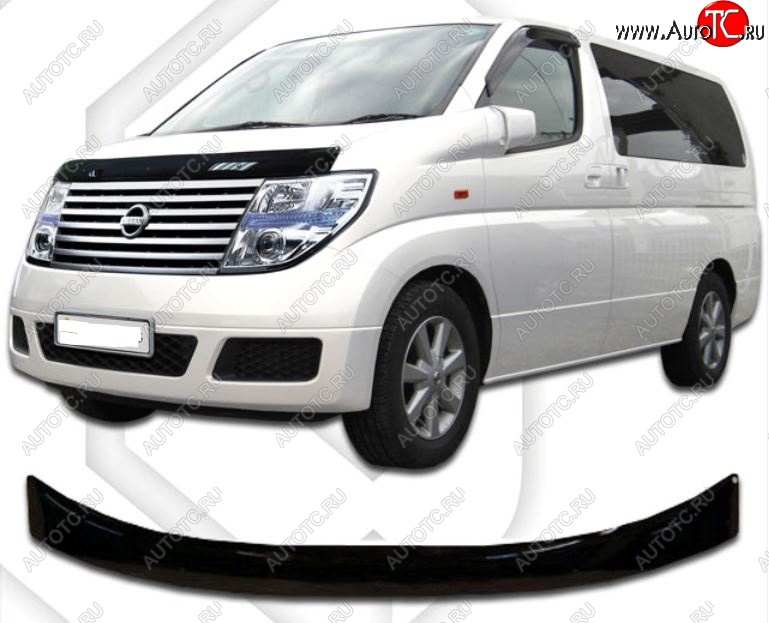 1 899 р. Дефлектор капота CA-Plastic  Nissan Elgrand  2 (2002-2004) дорестайлинг (Classic черный, Без надписи)  с доставкой в г. Вологда