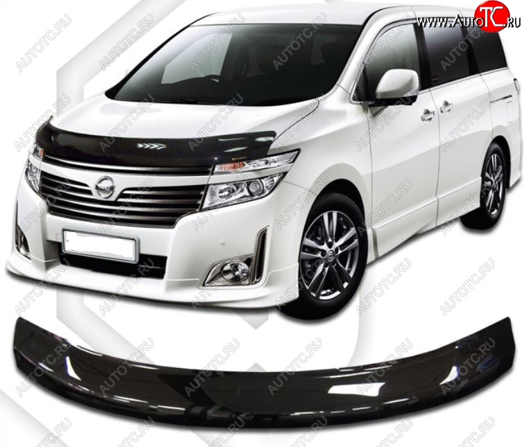 2 399 р. Дефлектор капота CA-Plastic Nissan Elgrand 3 рестайлинг (2014-2025) (Classic черный, Без надписи)  с доставкой в г. Вологда
