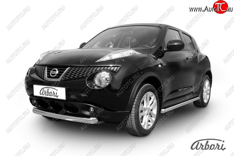11 339 р. Защита переднего бампера 4WD Arbori (короткая, нержавейка, 1 труба d76 mm). Nissan Juke 1 YF15 рестайлинг (2014-2020)  с доставкой в г. Вологда