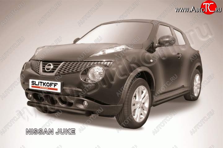 6 949 р. Защита переднего бампер Slitkoff Nissan Juke 1 YF15 рестайлинг (2014-2020) (Цвет: серебристый)  с доставкой в г. Вологда