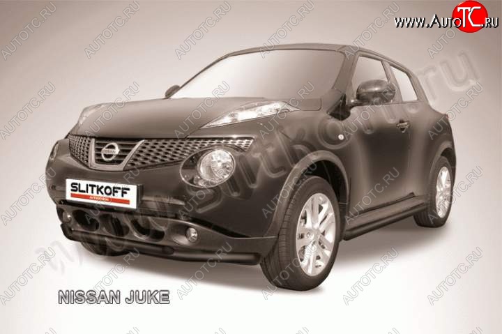 9 249 р. Защита переднего бампера из труб d57 и d42 Slitkoff Nissan Juke 1 YF15 рестайлинг (2014-2020) (Цвет: серебристый)  с доставкой в г. Вологда