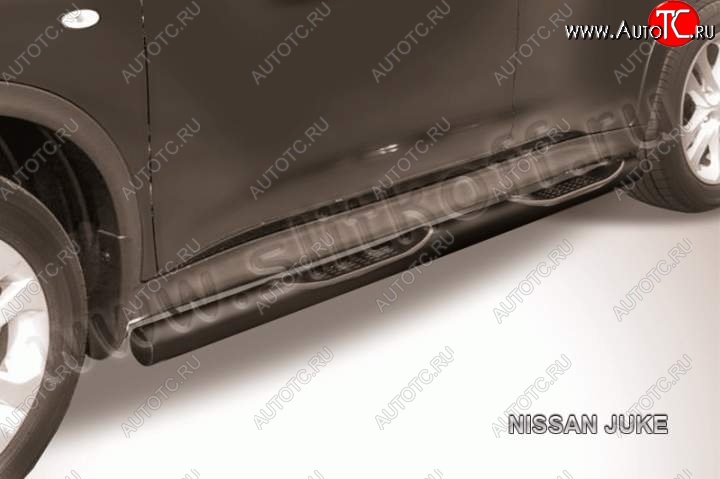 12 399 р. Защита порогов с проступями d76 (4 WD) Slitkoff Nissan Juke 1 YF15 дорестайлинг (2010-2014) (сталь с полимерным покрытием, цвет черный)  с доставкой в г. Вологда